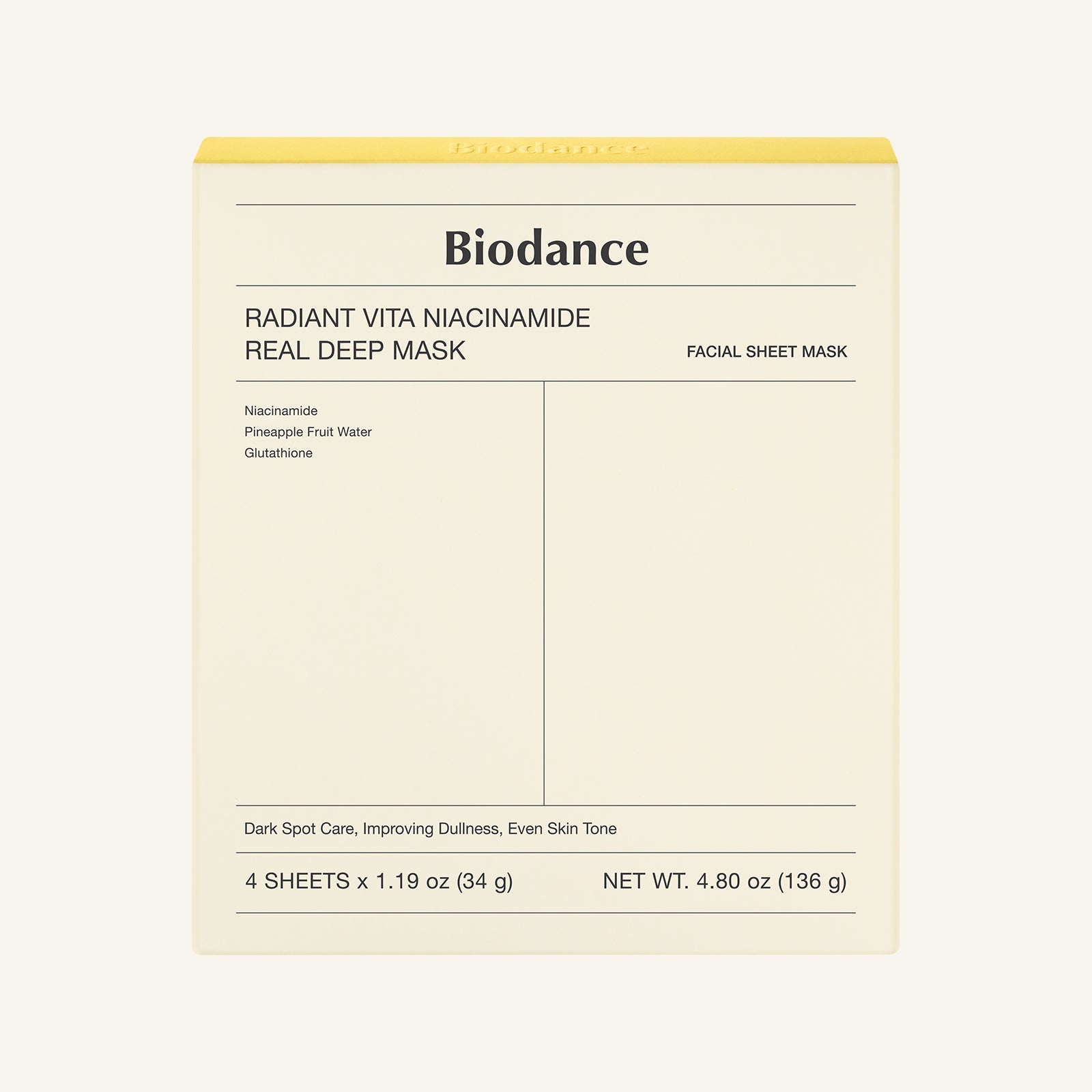 Biodance Radiant Vita Niacinamide Real Deep Mask 34g X 4ea | Korean Skincare | Skin Science Lab